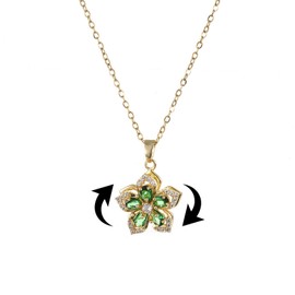 Flower Fidget Necklace for Women Dainty Rotatable Crystal Blossom Pendant Necklaces Adjustable Spinner Necklaces Flower Choker Cute Summer Jewelry (Green)
