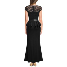 MISSMAY Women's Elegant Floral Lace Ruffle Split Cocktail Party Long Dress (X-Large, Black)