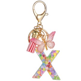 Moydolo Cute Alphabet Initial Letter Keychains Tassel Butterfly Pendant Key Ring for Women Girls Gifts Purse Handbags