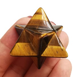 Manekieko Natural Tiger's Eye Merkaba Crystal Protection Holy Meditation Energy Healing Chakra, 1 Inch Hexagonal Star Crystals and Healing Stone