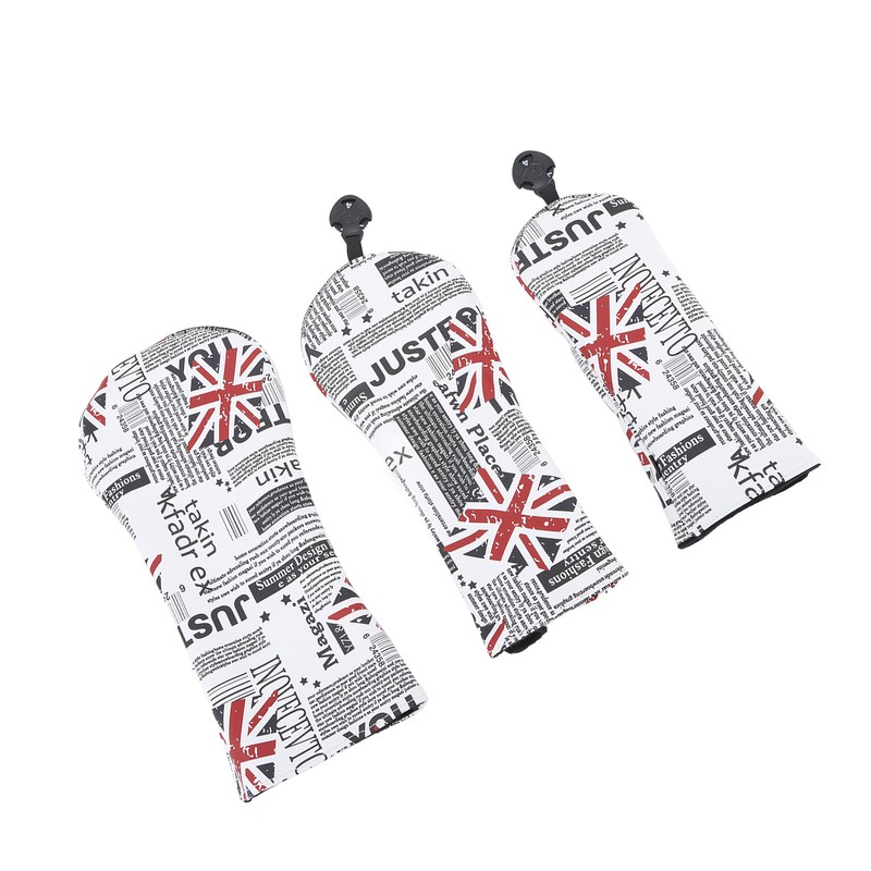3PCS Golf Club Head Cover PU Waterproof English Flag Pattern