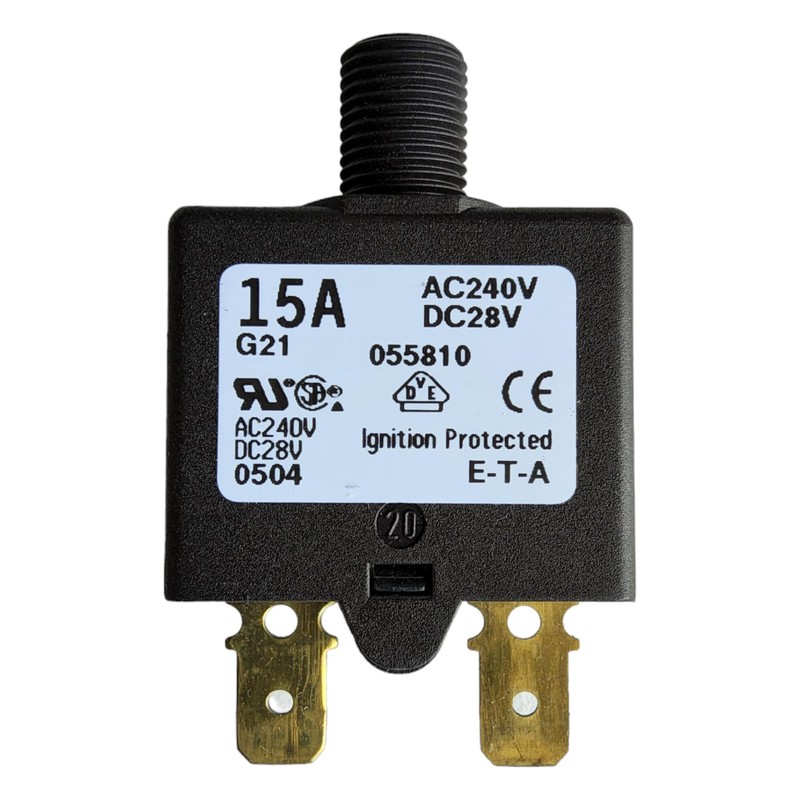 1658-G21-01-P10-15A, Circuit Breaker; Therm; Push; Cur-Rtg 15A; Flange; 1 Pole;