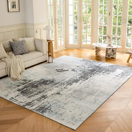 OMERAI Rug 5x7 Area Rug for Bedroom Washable Rug for Living Room Kitchen Dining Room Rugs Non-Slip Home Decor Carpet Faux Wool Rug Large Modern Art Ultra Soft Blue Area Rug-Peaceful