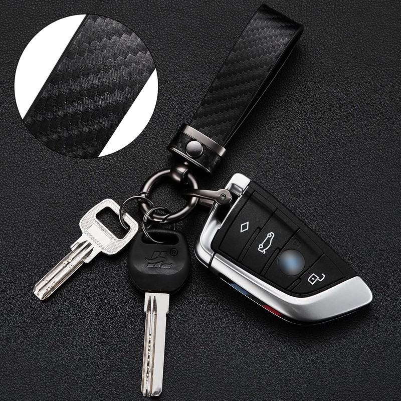 Carbon Fiber Style Car Keychain Microfiber Leather Key Chain, Universal