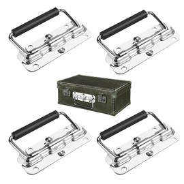Youery Folding Handle, Pack of 4, Stainless Steel, 110 mm Stainless Steel Handle, Carry Handle, Metal Handles, Carry Handle, for Toolbox Doors, Silver