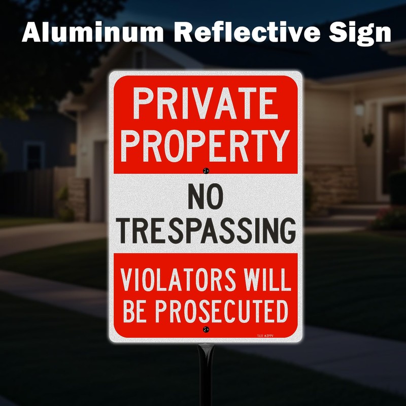 T&R Large Private Property No Trespassing Sign with 54" Stake,