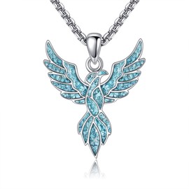 CUPENDA Phoenix Necklace Sterling Silver Turquoise Phoenix Pendant Chain Jewellery Gifts Women Men