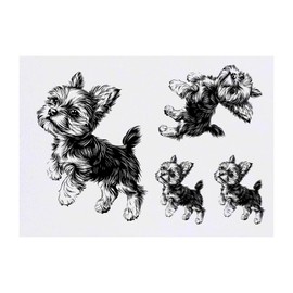 4 x 'Cute Yorkshire Terrier Puppy on Hind Legs' Temporary Tattoos - Water Resistant, Skin-Safe, Non-Toxic Transfers, Mixed Sizes (TO00081576)
