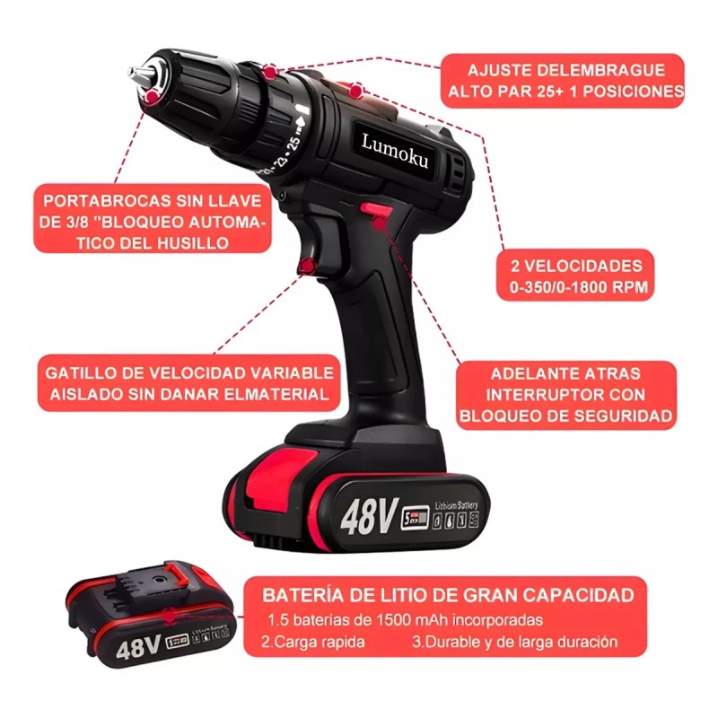 Lumoku Kit Taladro Inalámbricos Desatornillardor Electrico 42v 3/8