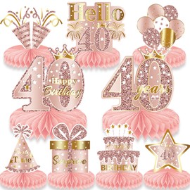 40th Birthday Decorations, Girls Birthday Party Supplies, Honeycomb Table Topper For Birthday Party Decorations, 18th Birthday Decorations Set for Girls (40TH)