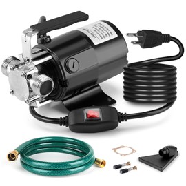 FIDISP Water Transfer Pump, 115V 1/10HP Electric Utility Pump with On/Off Switch 1 * 6ft Water Hoses Kit for Removing Water from Garden Pools Aquariums Hot Tub Draining 1/8’’ Low Suction