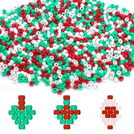 1000pcs Christmas Pony Beads, Cute Small Christmas Craft Beads Christmas Spacer Beads DIY Hair Beads Threading Beads for Xmas for Necklace Supplies(Red, Green, White)