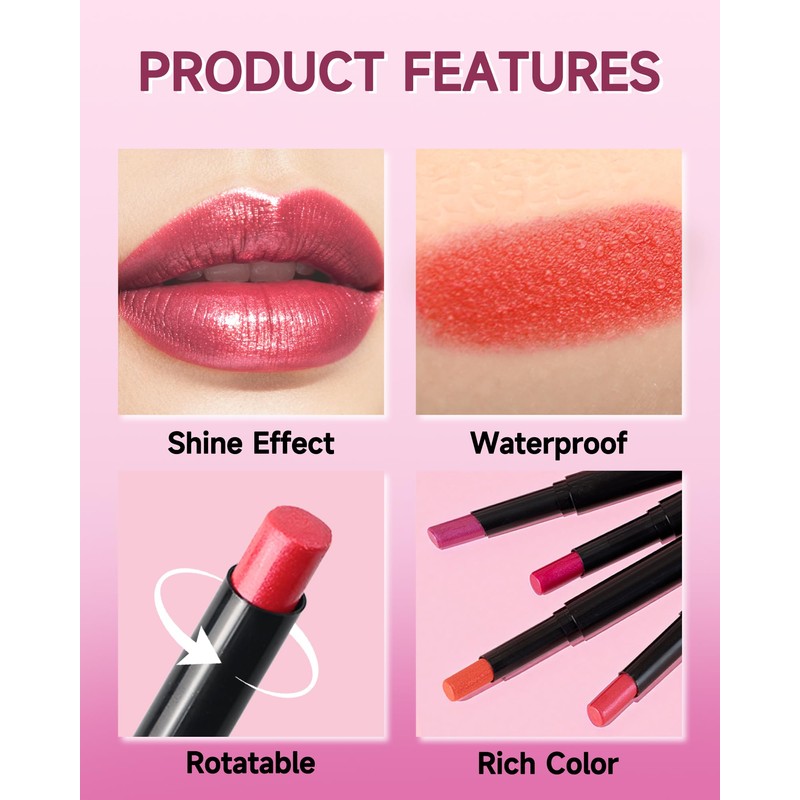 Orange Lipstick for Women, Metallic Shimmer Lip Gloss Makeup Long