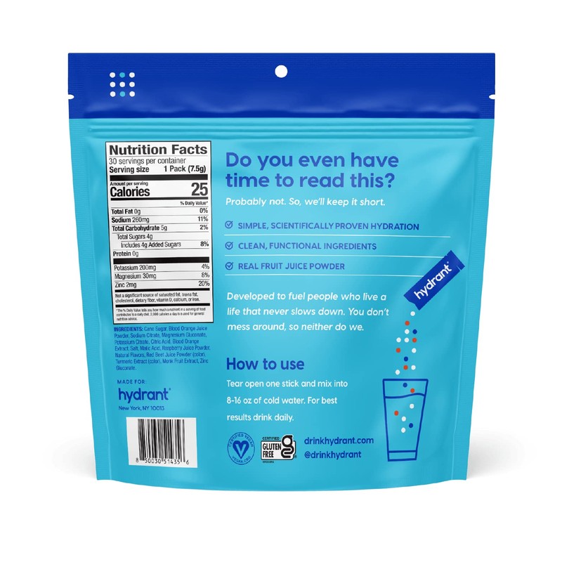 Hydrant - Hydration Powder, Blood Orange Flavor, 30 Individual Instant