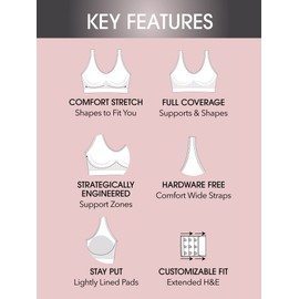 Fruit of the Loom Everyday Smooth Wireless Bra, Full Coverage Shaper Bralettes for Women with Strategic Support Zones for Your Comfort, Lilac Whisper/White, Large