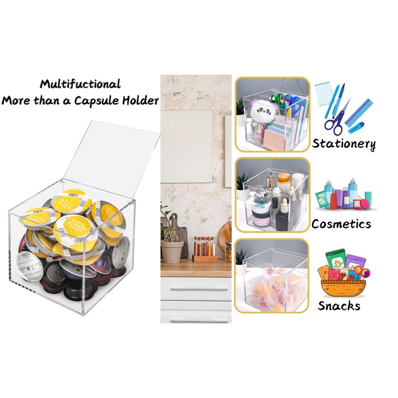 EXZACT Coffee Capsule Cube 15cm Acrylic, Coffee Pod Basket Organiser