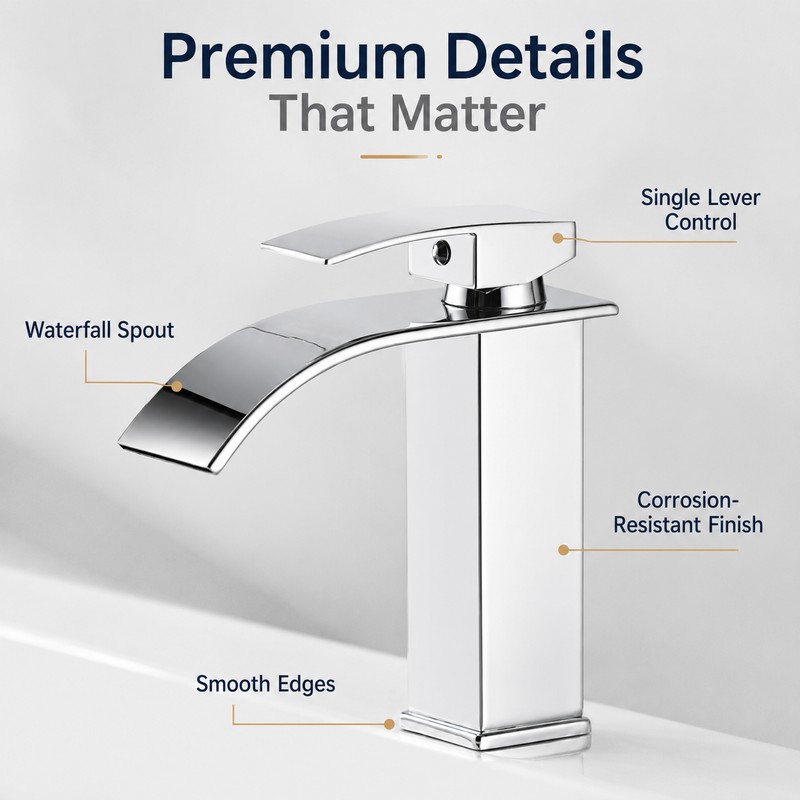 Waterfall Bathroom Faucet for Sink Basin – Hot & Cold