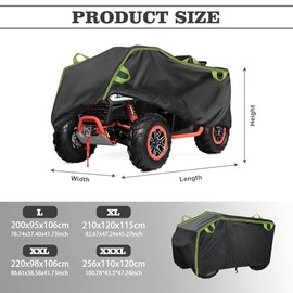 Quad ATV Tarpaulin Vehicle Cover 256 x 110 x 120 cm, Waterproof 210D Oxford, Can be Used Indoor and Outdoor Use Cover with Reflective Strips Protection Against UV, Rain, Snow and Dust
