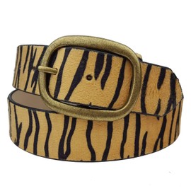 Axesoria Non-Animal, Vegan Cow Print Fur Belt (S, Tiger Tan)