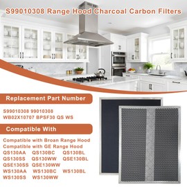 S99010308 Range Hood Charcoal Carbon Filters Replacement For Broan BPSF30 QS WS 99010308 And GE WB02X10707 Non-Ducted Range Hood,13.38 X 10.74 X 0.04 in Pack of 2