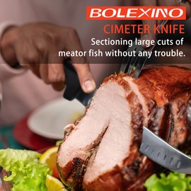 BOLEXINO Curved Cimeter Knife 10 inch W/Comfortable Handle, Curved Butcher Knife For Meat Cutting, High Carbon Japanese Steel (10 inch new)