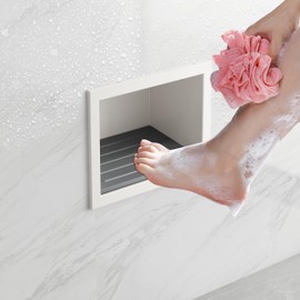 Qeke Footrest Recess Made of 304 Stainless Steel, Built-in Footrest for Shower and Shaving Legs, Footrest No Drilling in the Bathroom, Single Layer, 15 x 18 cm, White