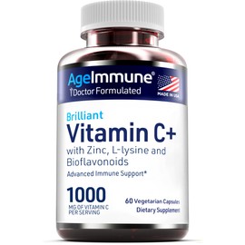 AgeImmune Vitamin C 1000mg Complex with L-Lysine 500mg, Zinc 12mg, Bioflavonoids 300mg. Doctor Formulated Magnesium Stearate Free Supplements for Healthy Immune System Support.(1)