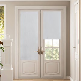 NICETOWN 100% Blackout Roller Shades, No Tools No Drill Cordless Blinds for Windows, Thermal Insulated Privacy French Door Window Shades for Bedroom Kitchen (26" W x 64" H, Greyish White, 1 Panel)