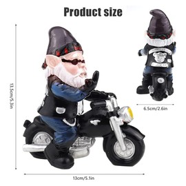 LUFEIS Gnome Statue, Riding Dwarf Statue, 13.5cm Outdoor Funny Garden Gnomes Decoration Statue, Resin Dwarf Figurine Riding Motorcycle, Waterproof Gnome Figurine for Garden Yard Patio Lawn Decoration