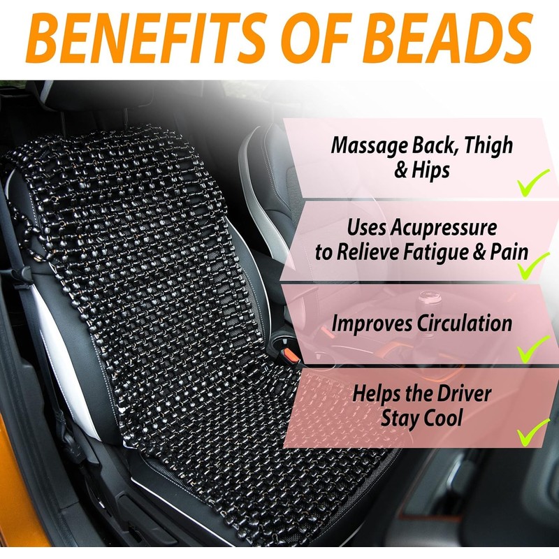 ZONETECH Black Wooden Beaded Comfort Seat Cover - Premium Quality