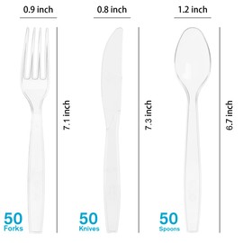 MOACOCK 150 Pcs Clear Plastic Silverware, Heavy Weight Plastic Forks Spoons Knives Disposable Utensils Cutlery Set for Wedding Party Supplies Everyday Use