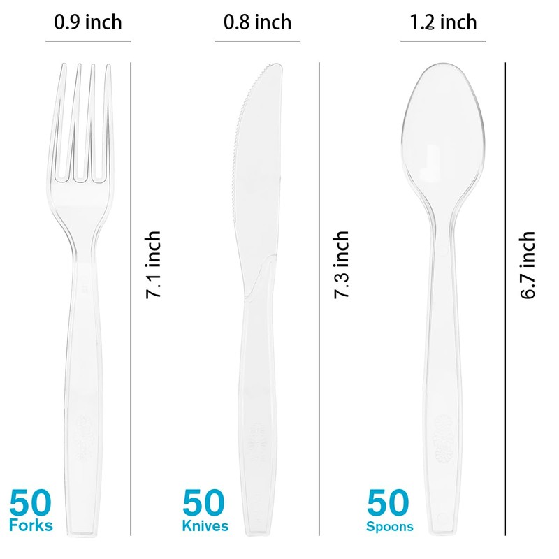 MOACOCK 150 Pcs Clear Plastic Silverware, Heavy Weight Plastic Forks