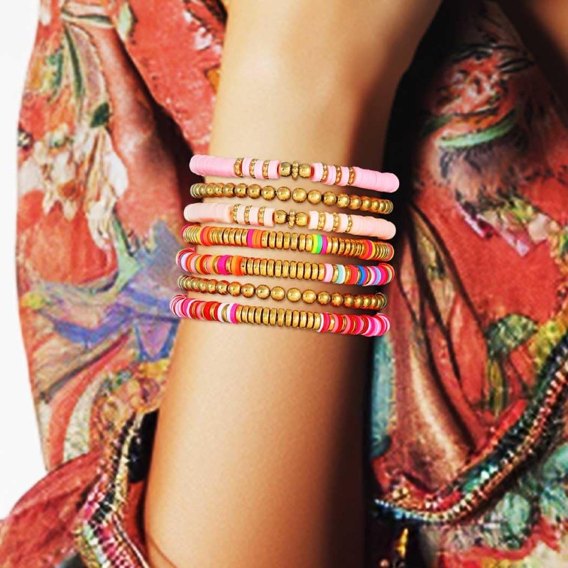 Latious Heishi Bracelets Clay Bead Bracelets Stretch Bracelets for Women