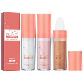 Polvo De Hadas Highlighter, Highlighter Makeup, 3 Colors Face Glitter Highlighter Powder, Highlight Patting Powder, Natural Brightens Makeup Stick for Face Body Cosmetic (A)