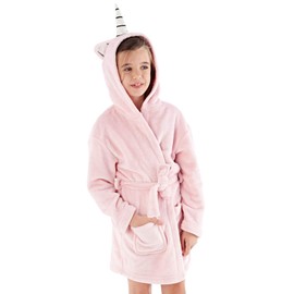 ScruffyTed Girls Unicorn Dressing Gown Hooded 3D Bath Robe 3-4 Years Pink