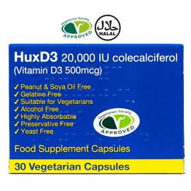 Hux Ultra Best Vitamin D3 20000 IU softgels Vegetarian Tablets Vitamin D Halal 30s