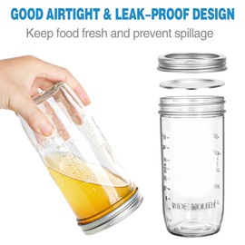 24 oz Wide Mouth Glass Jars - 6 Pack with Airtight Lids and Bands, Ideal for Fermenting, Pickling, Meal Prep, Overnight Oats, Jam, Jelly, and DIY Projects