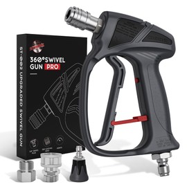 SITIMIMIL® Short Pressure Washer Gun Swivel Pro, Tangle-Free, Power Washer Gun with Self-Locking Spout Design, 3/8" QC Plug to M22-14/15mm (Brass, Stainless Steel, Grey Black)