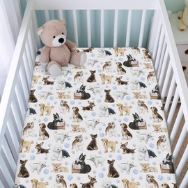 Cute Dogs Fitted Baby Crib Sheets for Girl Boy 52"x28" Funny Dogs Paws Blue Soft Breathable Crib Mattress Covers Dogs Lovers Gift Nursery Baby Sheet for Standard Crib and Toddler Mattress Pads