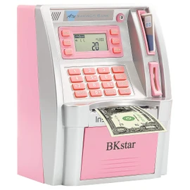 BKstar Pink ATM Piggy Bank for Real Money for Kids/Girls with Power-Off Memory, Debit Card, Onekey Shutdown, Coin Recognition, Target Setting, Bill Feeder, Balance Calculator, Savings Machine Box