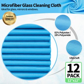 HOMERHYME Microfiber Glass Cleaning Cloth, 12 Pack Window Glass Cleaning Rags, Reusable Lint-Free Streak Free Polishing Cloth Wipes for Stainless Steel, Eyeglasses, Mirrors, Screens & Lenses,12" 12"