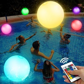 AMENON [ Remote Control & 4 Light Modes ] 16 Inch Glow in The Dark Beach Balls Inflatable Light Up Beach Ball Pool Toys with 16 Colors Lights Pool Game Toys for Adult Pool Party Decorations Supplies
