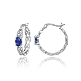 Sterling Silver Created Blue Sapphire Celtic Knot Round Hoop Earrings