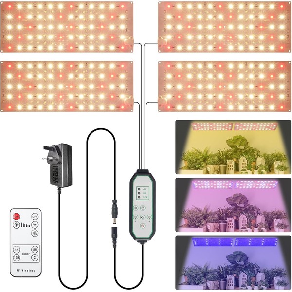 SINJIAlight Grow Light Panels Sunlike Full Spectrum(3 Modes),10-Level Dimmable Plant Grow Light,4/8/12H Timer Plant Lamp,304 LEDs Under Cabinet Plant Growing Lamp Strip (4 Ultra Thin Panels)
