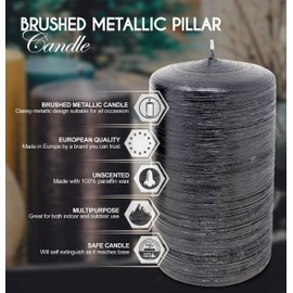 Hyoola Brushed Metallic Pillar Candles - 2 Pack - Black Pillar Candles - European Made Decorative Pillar Candles - 2.75 Inch x 5 Inch, H17007