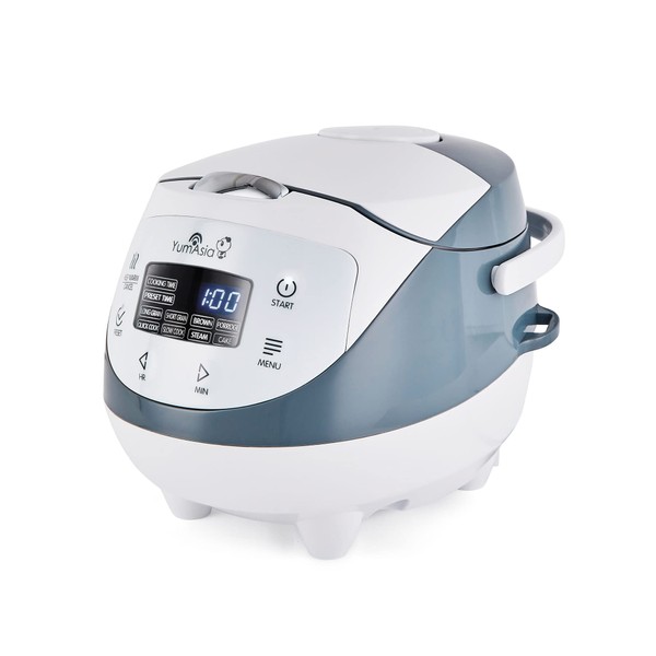 YumAsia Panda Mini Rice Cooker With Ninja Ceramic Bowl and Advanced Fuzzy Logic (3.5 cup, 0.63 litre) 4 Rice Cooking Functions, 4 Multicooker functions, Motouch LED display - 120V (White and Grey)