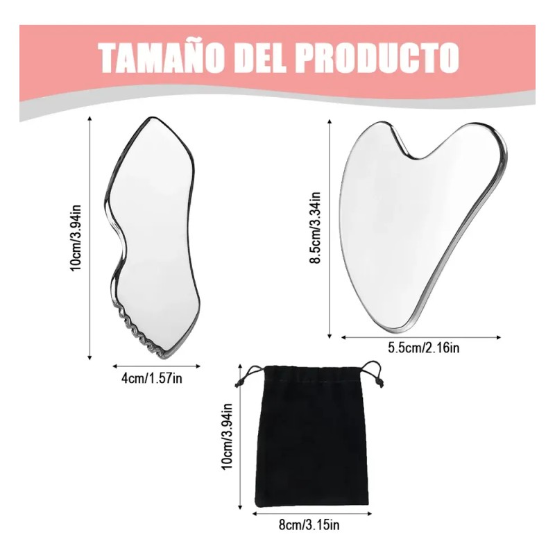2pzs Gua Sha Facial Grande Acero Inoxidable Masajes Cuello