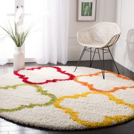SAFAVIEH Kids Shag Collection 6'7" Round Ivory/Multi SGK563A Rainbow Moroccan Non-Shedding Living Room Bedroom Dining Room Entryway Plush 2-inch Thick Area Rug