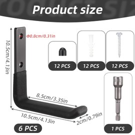 Heavy Duty Ladder Hooks for Garage Wall Storage - 6-Pack Metal J-Hooks, Utility Hangers for Ladder, Shovel, Tools (50 lb Capacity)