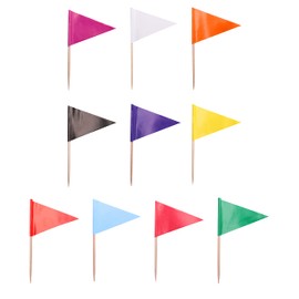 100 Pcs Colorful Triangle Toothpick Flags Set Small Mini Red white yellow Triangle Stick Cupcake Toppers Flags10 Colors DIY Decoration